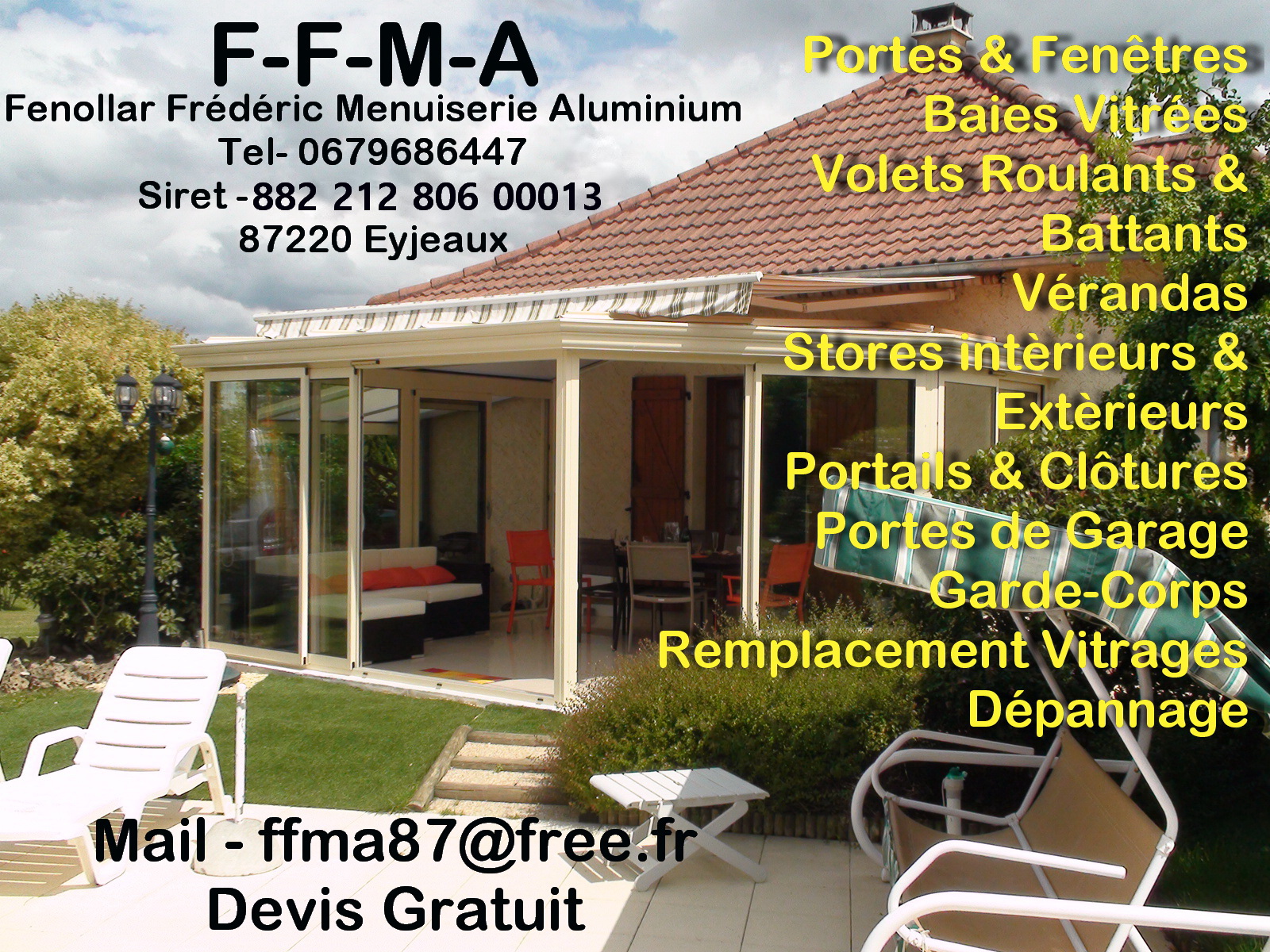 Frédéric Fenollar — FFMA, menuisier poseur — fenêtres, portes, vérandas à Eyjeaux
